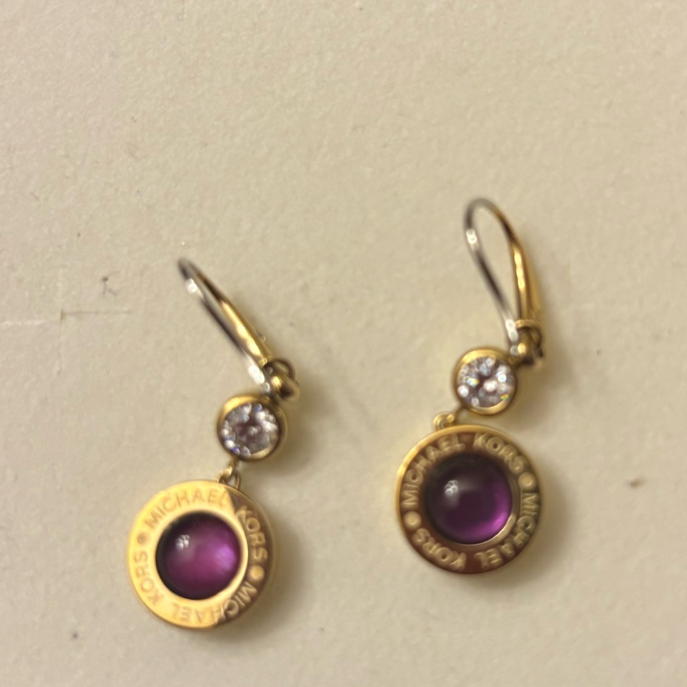 Michael Kors Gold and Purple Drop Earrings - Picture 2 of 2
